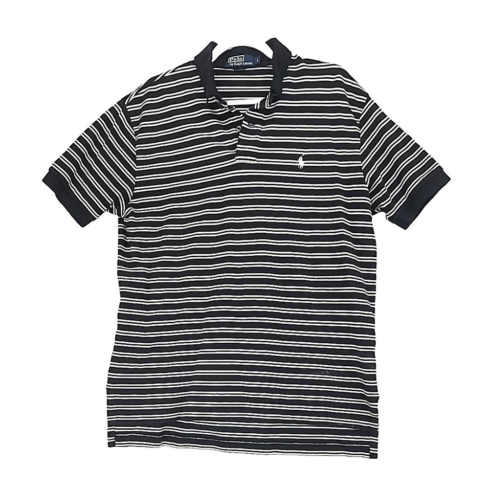 Polo Ralph Lauren Black White Stripe‎ White Pony Sz L 100% Cotton Preppy Golf